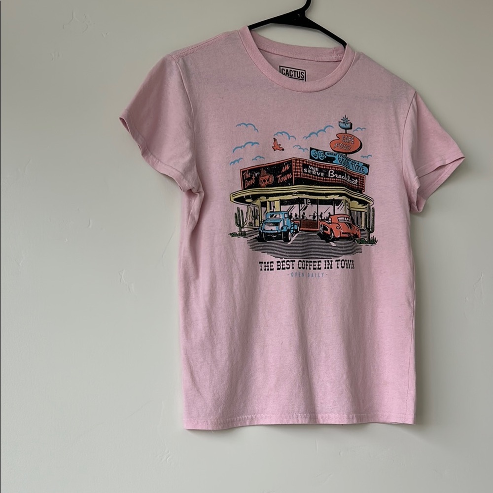 Pink Graphic Cactus and Skull Tee